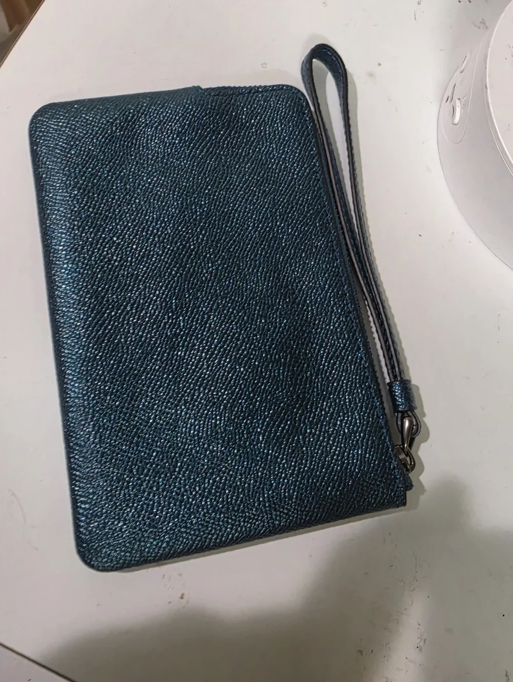 Coach Metallic Teal Zip Wristlet 6x4 New